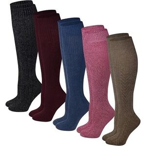 Set of 5 SUMONA Women's Fits US 4-10 Knee High Cable Knit Wool Boot Socks Winter